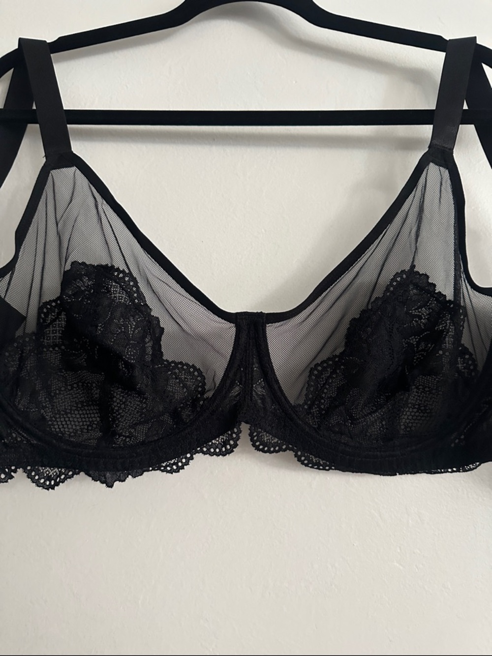 SHECURVE Sheer Underwire Black Lace Bra - 42D